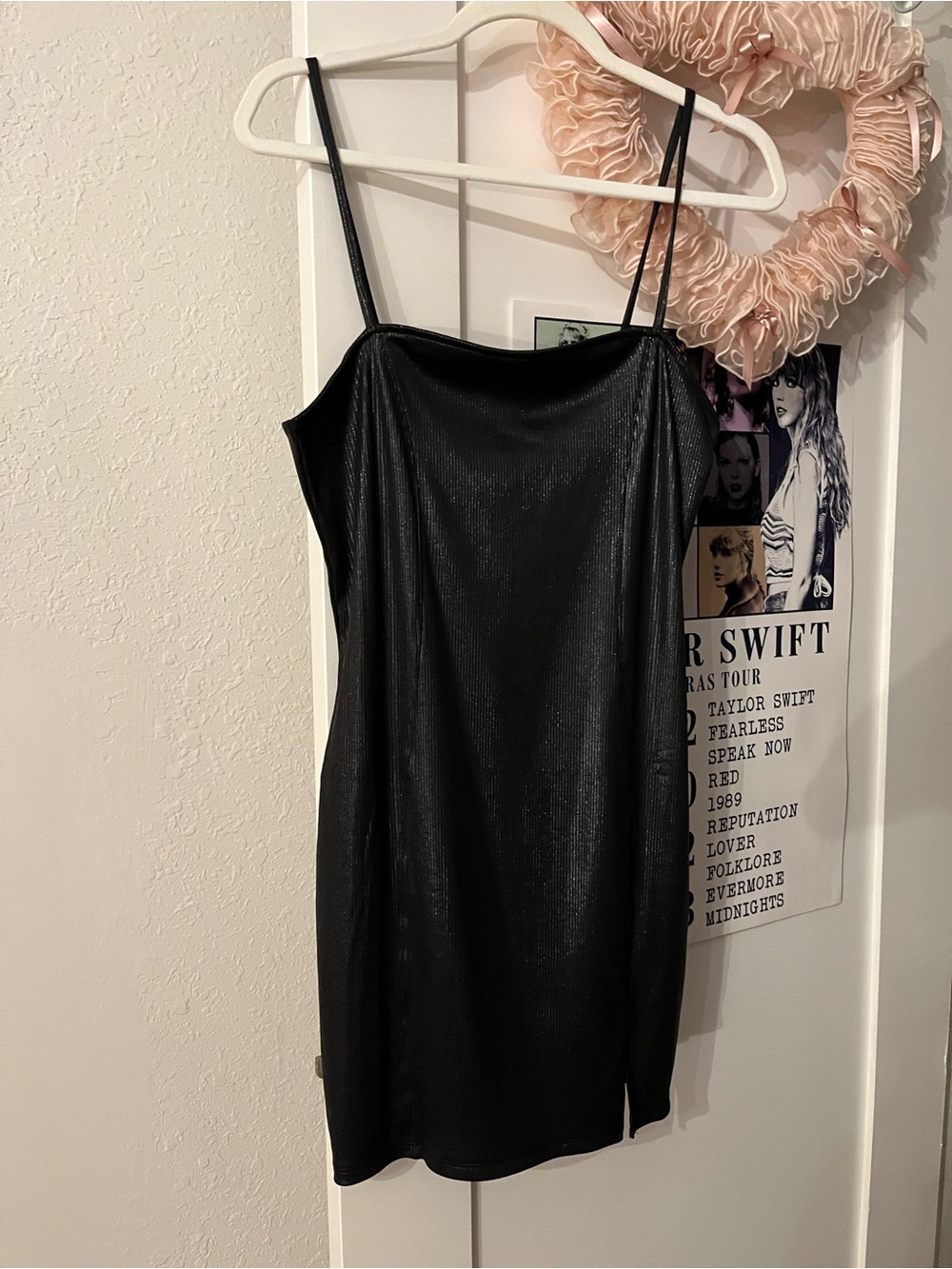 Black Satin Slip Mini Dress with Spaghetti Straps